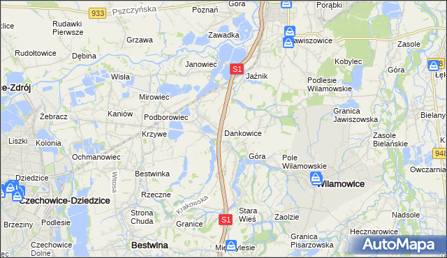 mapa Dankowice gmina Wilamowice, Dankowice gmina Wilamowice na mapie Targeo
