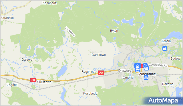 mapa Darskowo gmina Złocieniec, Darskowo gmina Złocieniec na mapie Targeo