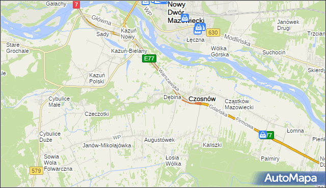 mapa Dębina gmina Czosnów, Dębina gmina Czosnów na mapie Targeo