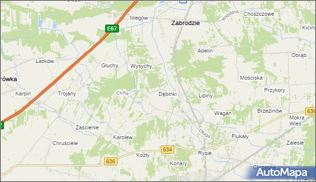 mapa Dębinki gmina Zabrodzie, Dębinki gmina Zabrodzie na mapie Targeo