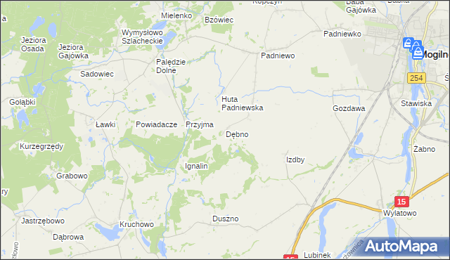 mapa Dębno gmina Mogilno, Dębno gmina Mogilno na mapie Targeo