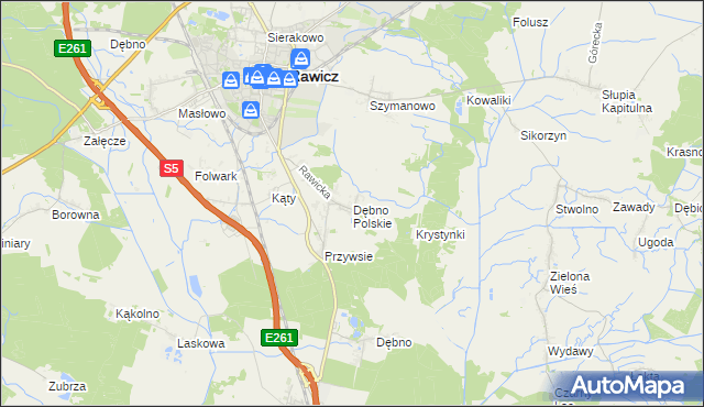 mapa Dębno Polskie, Dębno Polskie na mapie Targeo