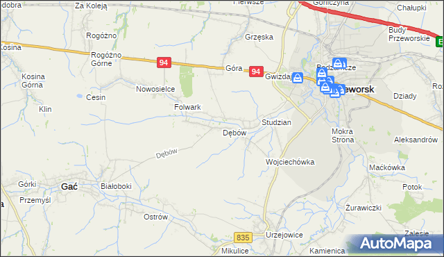 mapa Dębów gmina Gać, Dębów gmina Gać na mapie Targeo