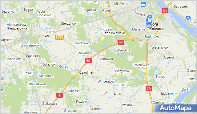 mapa Dębówka gmina Góra Kalwaria, Dębówka gmina Góra Kalwaria na mapie Targeo