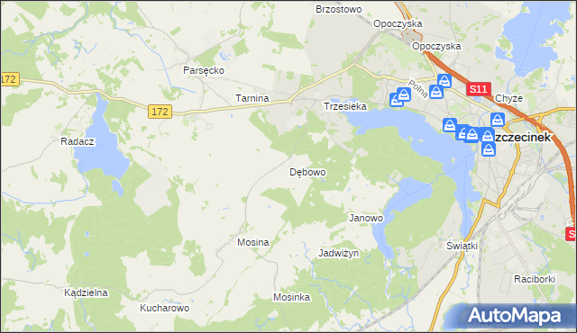 mapa Dębowo gmina Szczecinek, Dębowo gmina Szczecinek na mapie Targeo