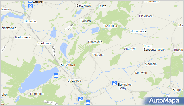 mapa Dłużyna gmina Włoszakowice, Dłużyna gmina Włoszakowice na mapie Targeo