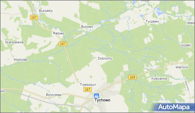 mapa Dobrochy gmina Tychowo, Dobrochy gmina Tychowo na mapie Targeo