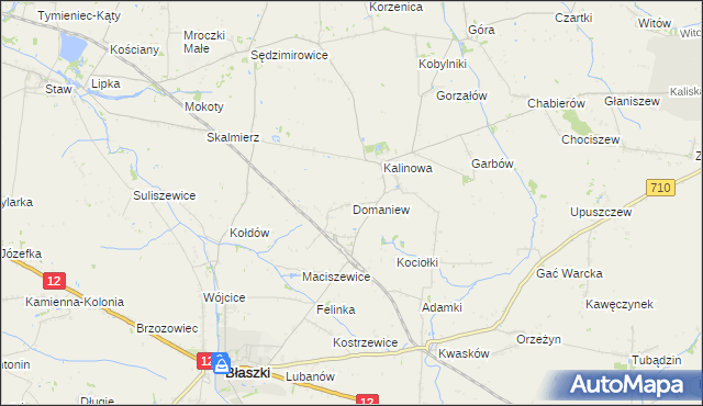 mapa Domaniew gmina Błaszki, Domaniew gmina Błaszki na mapie Targeo