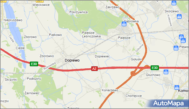 mapa Dopiewiec, Dopiewiec na mapie Targeo