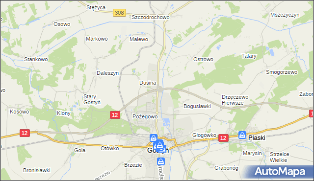 mapa Dusina gmina Gostyń, Dusina gmina Gostyń na mapie Targeo