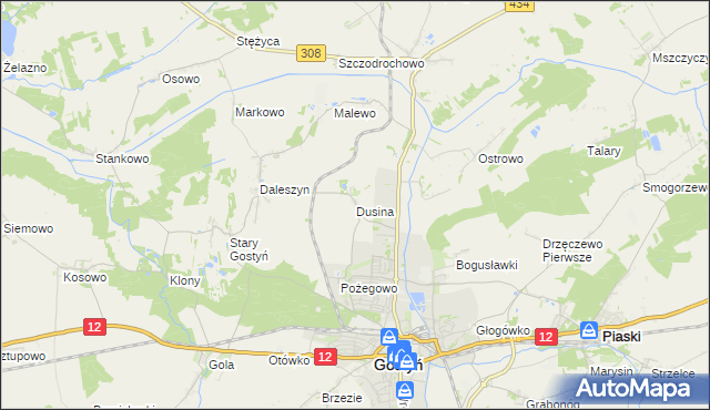 mapa Dusina gmina Gostyń, Dusina gmina Gostyń na mapie Targeo