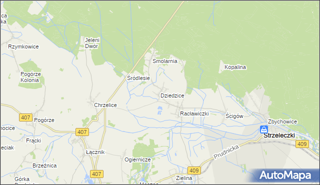mapa Dziedzice gmina Strzeleczki, Dziedzice gmina Strzeleczki na mapie Targeo