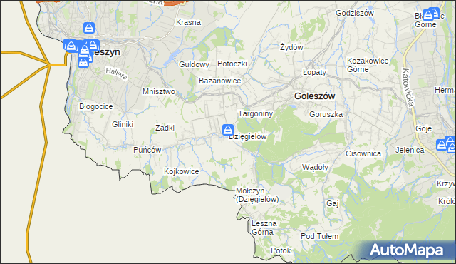 mapa Dzięgielów, Dzięgielów na mapie Targeo