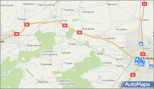 mapa Dzierżanów gmina Krotoszyn, Dzierżanów gmina Krotoszyn na mapie Targeo