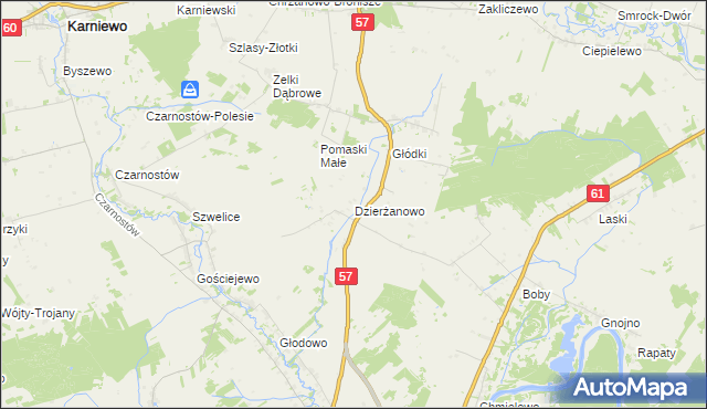 mapa Dzierżanowo gmina Szelków, Dzierżanowo gmina Szelków na mapie Targeo