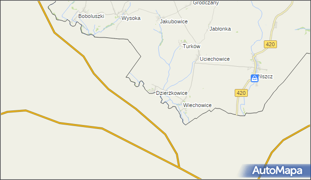 mapa Dzierżkowice gmina Branice, Dzierżkowice gmina Branice na mapie Targeo