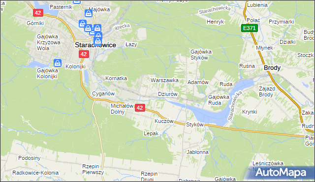 mapa Dziurów gmina Brody, Dziurów gmina Brody na mapie Targeo