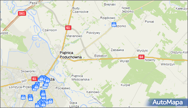 mapa Elżbiecin gmina Piątnica, Elżbiecin gmina Piątnica na mapie Targeo