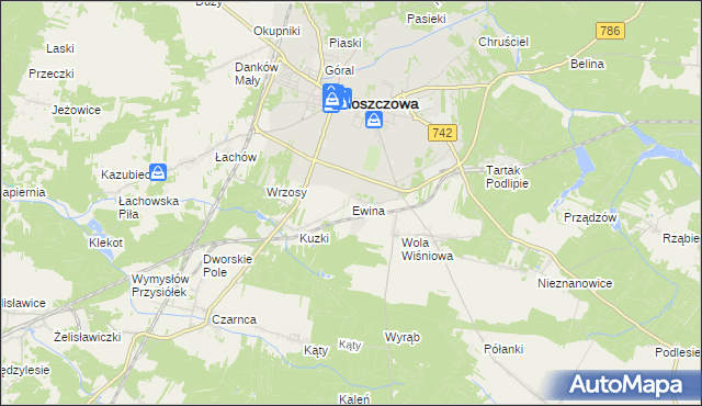 mapa Ewina gmina Włoszczowa, Ewina gmina Włoszczowa na mapie Targeo