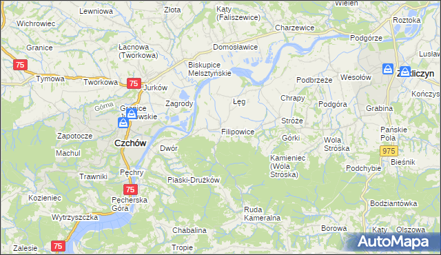 mapa Filipowice gmina Zakliczyn, Filipowice gmina Zakliczyn na mapie Targeo