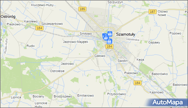 mapa Gałowo gmina Szamotuły, Gałowo gmina Szamotuły na mapie Targeo