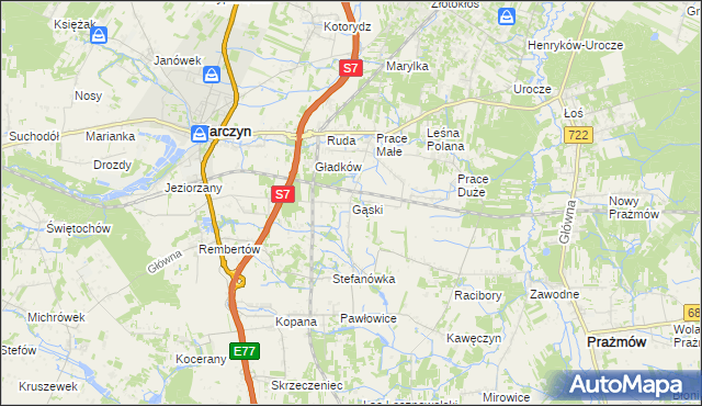 mapa Gąski gmina Tarczyn, Gąski gmina Tarczyn na mapie Targeo