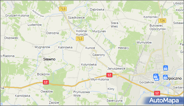 mapa Gawrony gmina Sławno, Gawrony gmina Sławno na mapie Targeo