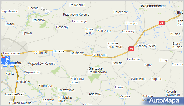 mapa Gierczyce gmina Wojciechowice, Gierczyce gmina Wojciechowice na mapie Targeo