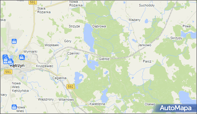 mapa Gierłoż gmina Kętrzyn, Gierłoż gmina Kętrzyn na mapie Targeo