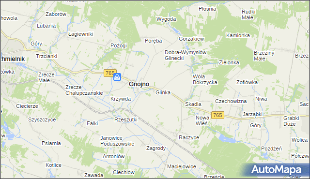 mapa Glinka gmina Gnojno, Glinka gmina Gnojno na mapie Targeo