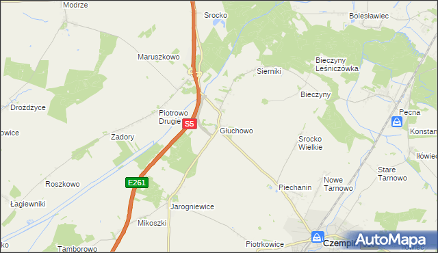 mapa Głuchowo gmina Czempiń, Głuchowo gmina Czempiń na mapie Targeo