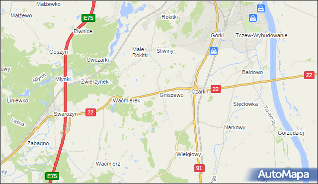 mapa Gniszewo, Gniszewo na mapie Targeo