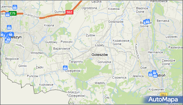 mapa Goleszów powiat cieszyński, Goleszów powiat cieszyński na mapie Targeo