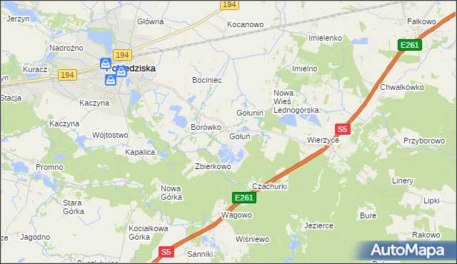 mapa Gołuń gmina Pobiedziska, Gołuń gmina Pobiedziska na mapie Targeo