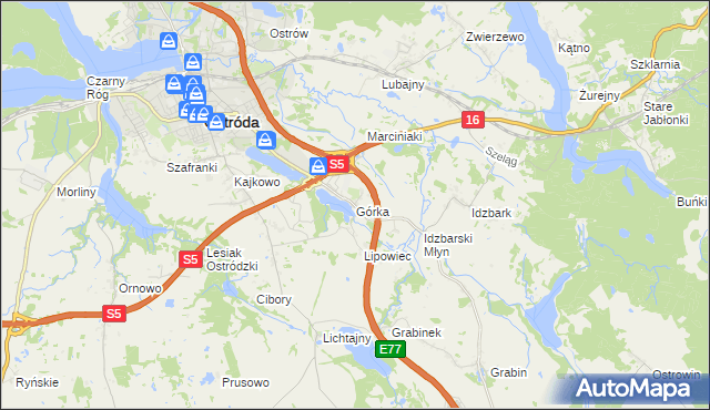 mapa Górka gmina Ostróda, Górka gmina Ostróda na mapie Targeo