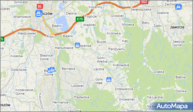 mapa Górki Wielkie, Górki Wielkie na mapie Targeo