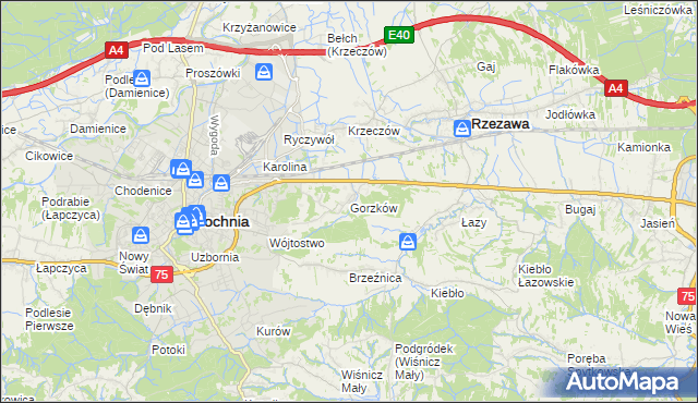 mapa Gorzków gmina Bochnia, Gorzków gmina Bochnia na mapie Targeo