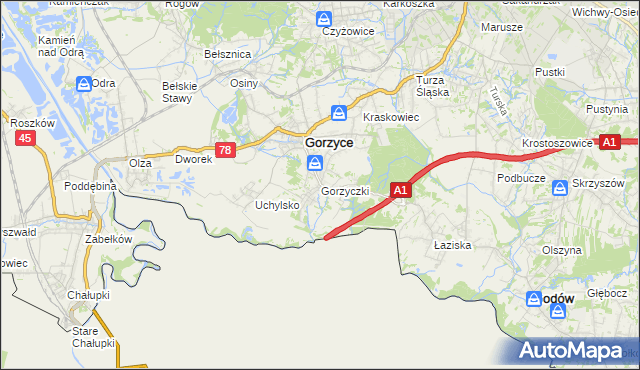 mapa Gorzyczki gmina Gorzyce, Gorzyczki gmina Gorzyce na mapie Targeo