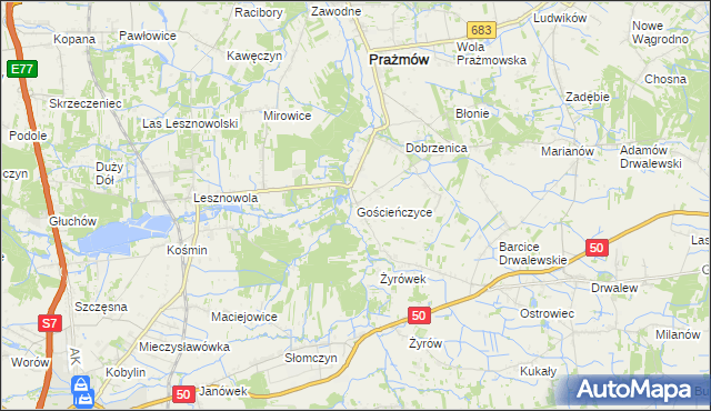 mapa Gościeńczyce, Gościeńczyce na mapie Targeo