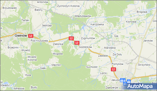 mapa Goździków gmina Gielniów, Goździków gmina Gielniów na mapie Targeo