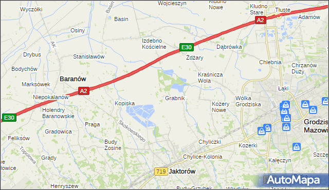 mapa Grabnik gmina Jaktorów, Grabnik gmina Jaktorów na mapie Targeo