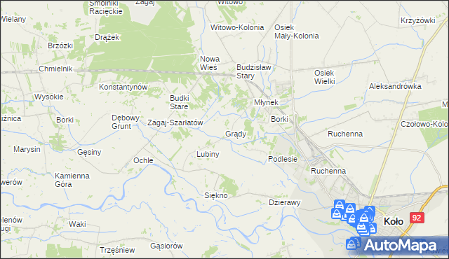 mapa Grądy gmina Osiek Mały, Grądy gmina Osiek Mały na mapie Targeo