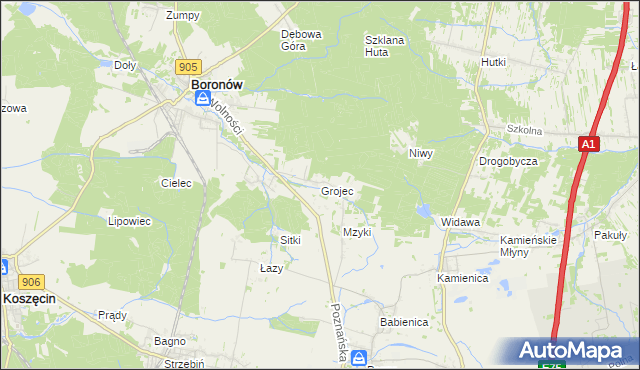 mapa Grojec gmina Boronów, Grojec gmina Boronów na mapie Targeo