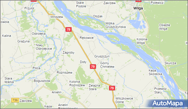 mapa Gruszczyn gmina Magnuszew, Gruszczyn gmina Magnuszew na mapie Targeo