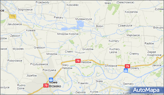 mapa Gruszów gmina Nowe Brzesko, Gruszów gmina Nowe Brzesko na mapie Targeo