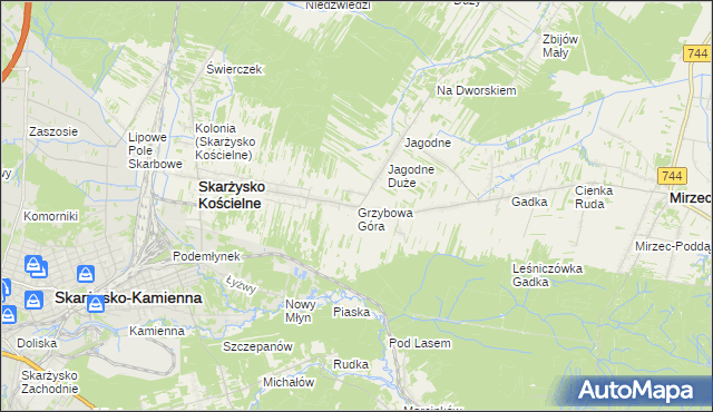 mapa Grzybowa Góra, Grzybowa Góra na mapie Targeo