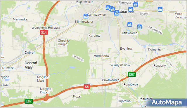 mapa Hermanów gmina Pabianice, Hermanów gmina Pabianice na mapie Targeo