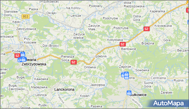 mapa Izdebnik gmina Lanckorona, Izdebnik gmina Lanckorona na mapie Targeo