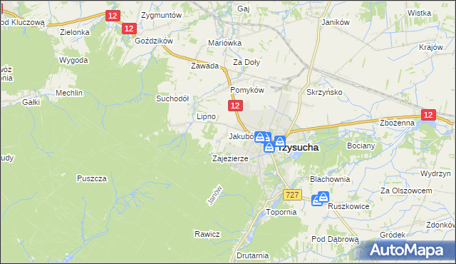 mapa Jakubów gmina Przysucha, Jakubów gmina Przysucha na mapie Targeo
