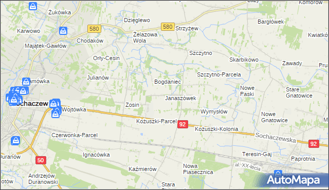 mapa Janaszówek, Janaszówek na mapie Targeo